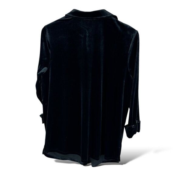 Charter Club Womens Black Velvet Button-Up Roll Sleeve Shirt Tunic Medium - Picture 2 of 13